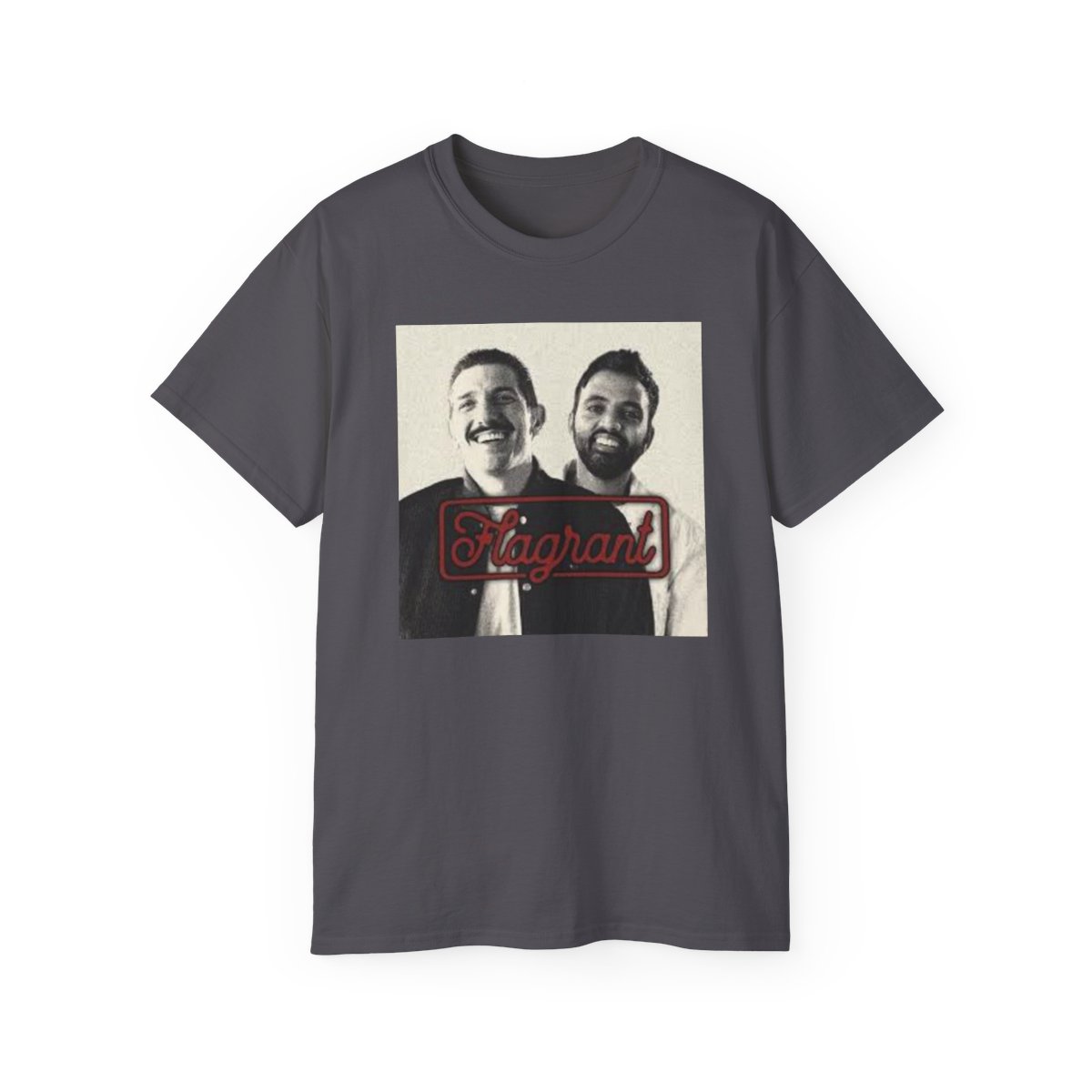 Vintage Photo Portrait Tee | Retro Script Overlay, Black & White Square | Flagrant Podcast - alternate angle 3, merchandise
