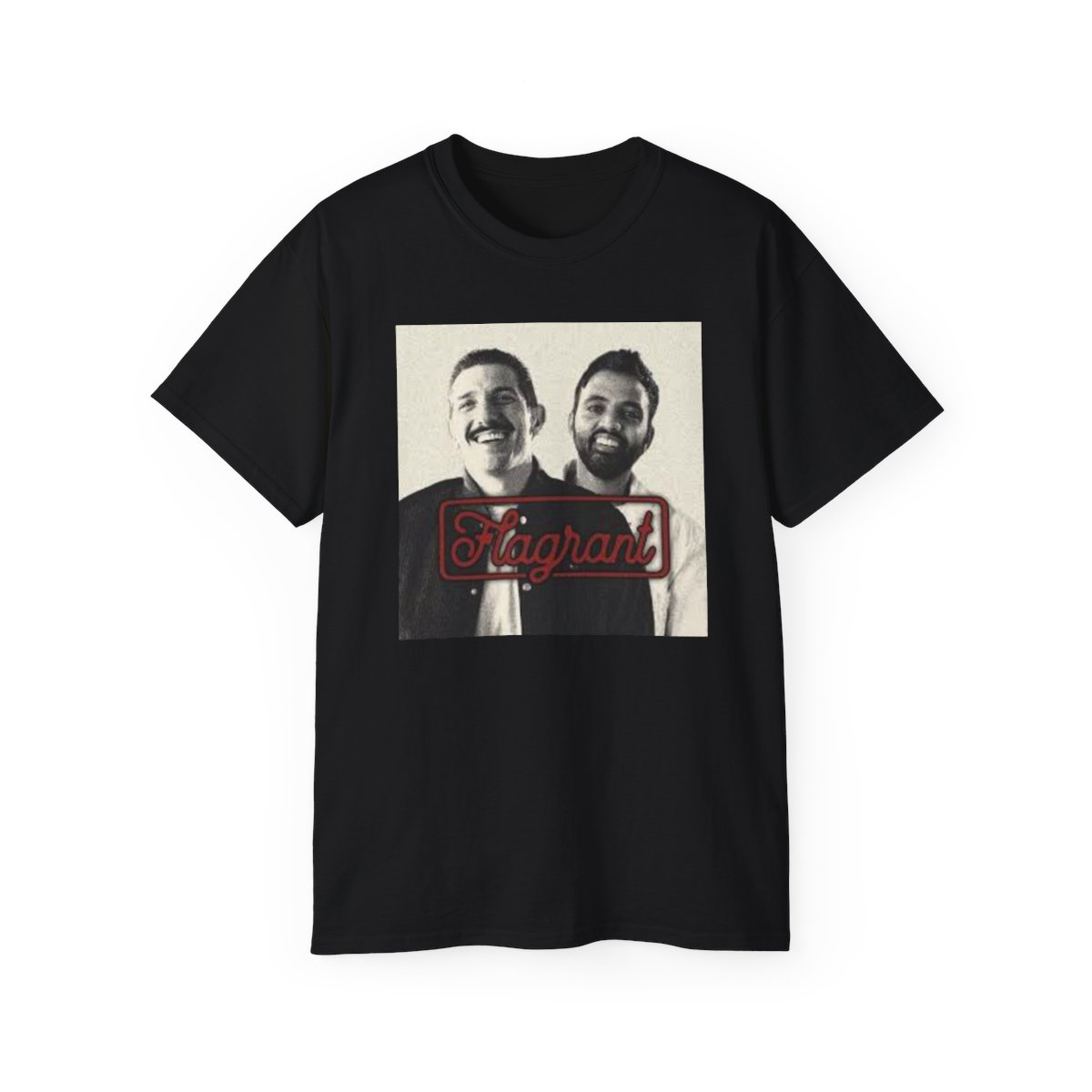 Vintage Photo Portrait Tee | Retro Script Overlay, Black & White Square | Flagrant Podcast - alternate angle 2, merchandise