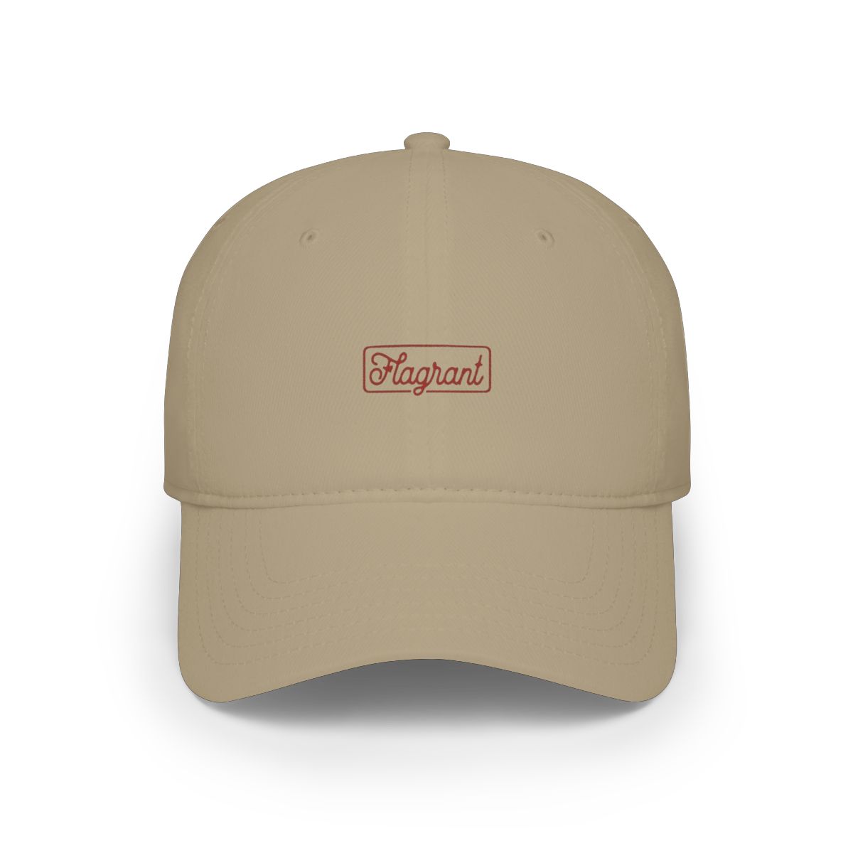 Flagrant script logo Cap | Embroidered baseball cap, vintage red logo | Flagrant Podcast - alternate angle 2, merchandise
