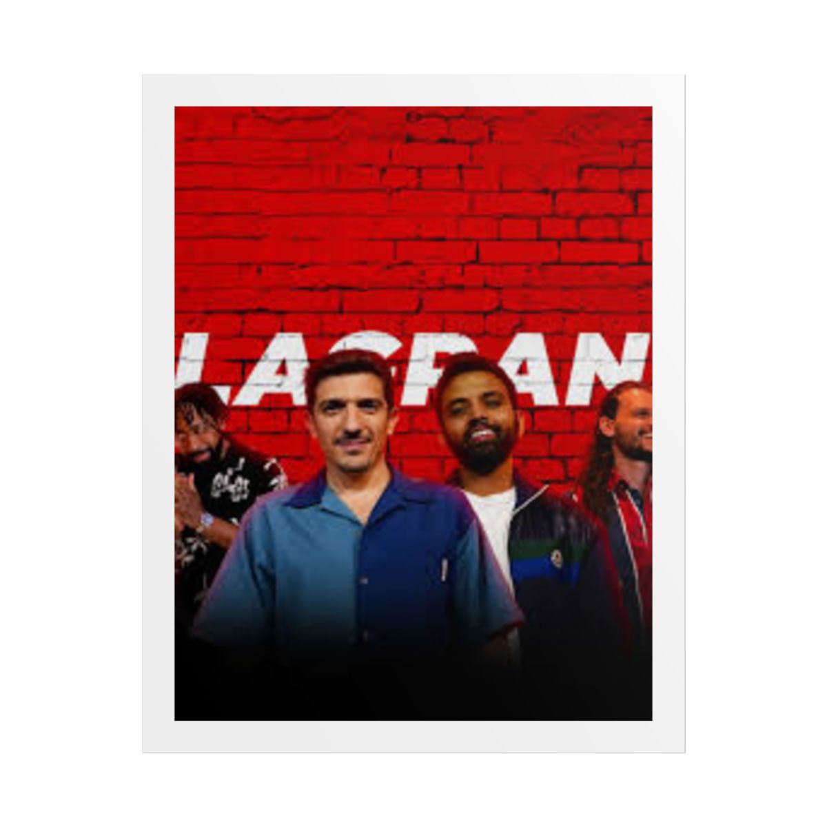Lacfran band photo Rolled Poster | Red Brick Background, Music Wall Art | Flagrant Podcast - alternate angle 1, merchandise